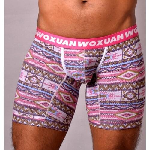 New Arrival Sexy Man Underwear Man Sexy Cotton Spandex Long Boxers Shorts Gay Seamless Chinese Style Print Bulge Panties