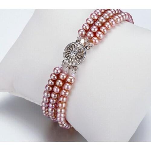 Triple strands 7-8mm south sea round lavender pearl necklace 7.5-8inch