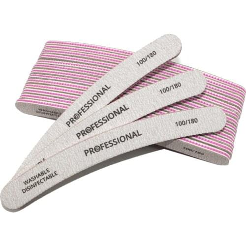 10Pcs Curved Nail File 100/180 Professional Buffer Nail Polish Block For Manicure UV Gel sanding Sandpaper Tool Banana Buffing