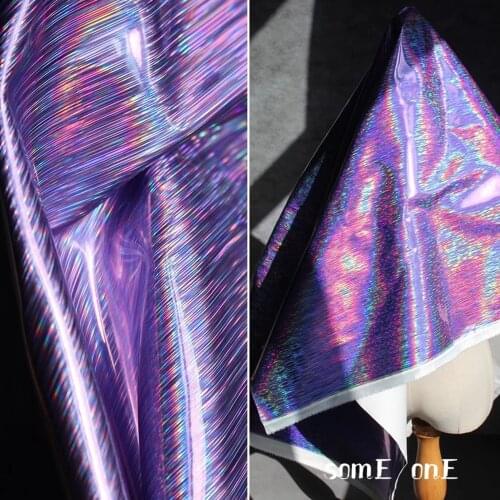 Violet brushed pu Leather Fabric Waterproof DIY Bags Bows Stage Dress Clothes Iridescent Designer Synthetic Leather 50*130cm