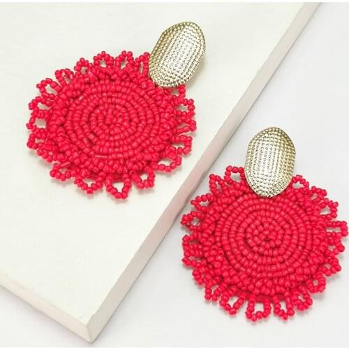 MANILAI Bohemian Handmade Beads Earrings For Women Jewelry Beaded Dangle Earring Round Flower Statement Big Pendant Wedding