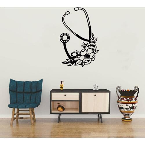 Stethoscope Floral Nurse Wall Sticker Hospital Doctors Stethoscope Medical Wall Decal Vinyl Decor Wallpaper Decor DW7057
