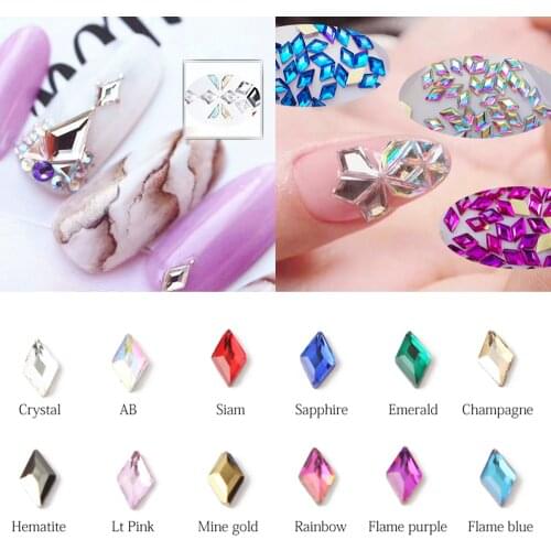 30/100pcs Rhombus Nail Rhinestones Crystals Flatback Glass Stones Nail Art Decor Charms Gem Jewelry Accessories