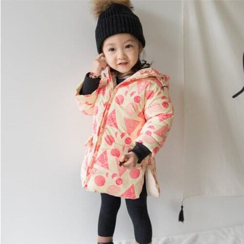 Tonytaobaby Winter New Girls Geometric Printed Jacket with Cotton Padded Jacket Kids Down Jacket