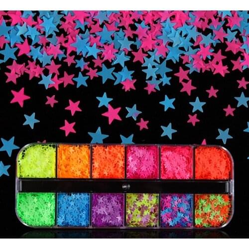 Ultrathin 3D Neon Star Nail Sequins For Nail Art Decorations Mixed Size Colorful Fluorescence Flakes Paillette Manicure RK140148