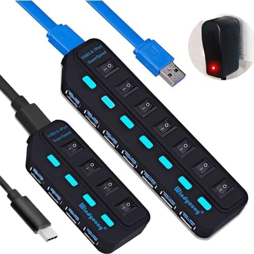 USB 3.0 HUB Type-C HUB Multi USB Splitter 4/7 Port Expander Multiple USBC 3 Hab Use Power Adapter USB 3.0 Hub with Switch For PC