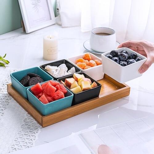 Japanese Simple Household Dried Fruit Snacks Fruit Platter Ceramic + Wood Dessert Plate Creative KTV Candy Nut Assorted Box