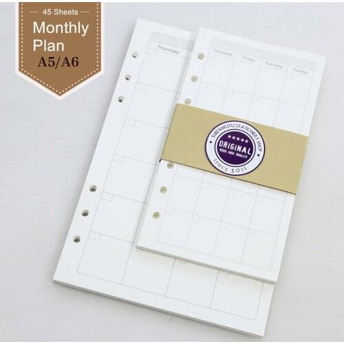 Loose Leaf Notebook filler sheets A5 A6 Monthly Plan Core Notebook Planner Diary Travelers Notebook filler papers