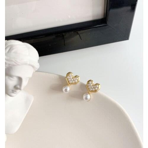 Pearls Heart Earrings Stud Cute Elegant Charm Fashion Jewelry Party Gift For Women 2021 Trendy Korean Mini Accessories Wholesale