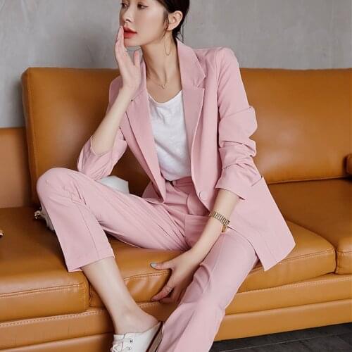Female Professional Wear 2021 New Spring and Autumn New High-quality Womens Solid Color Suit 2-piece Casual Trousers Set