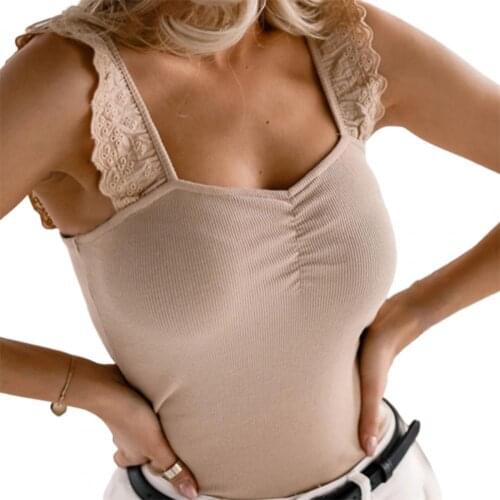 2021 Summer Sexy Women Vest Tops Solid Color Sleeveless Floral Shoulder Strap Slim Blouse Top Casual Top for Work