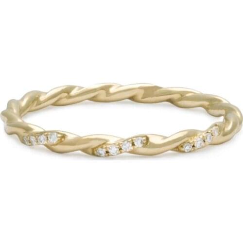 Minimal Delicate Thin Minimal Finger Band Micro Pave Clear CZ Rope Chain Eternity Band Women Girl Rings