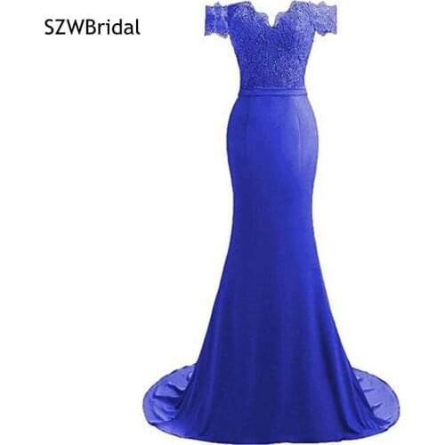 Abendkleider Cheap Mermaid evening dresses 2021 Off the shoulder Royal blue evening gowns In stock vestido longo