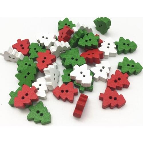 1000pcs 12x10mm White Red Green Wood Christmas Tree Buttons Sewing Accessories Embellishments Xmas DIY Crafts
