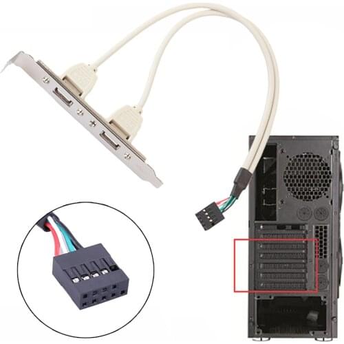 2 Ports USB 2.0 Female to 9 Pin Motherboard Header Cable Adapter 30cm 28AWG Copper USB Panel Cable for PC Desktop Computer