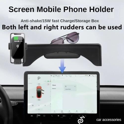 For Tesla Model 3 Model Y Car Phone Holder wireless charger & Glasses Holder Screen Mobile Phone Bracket Interior Accessories