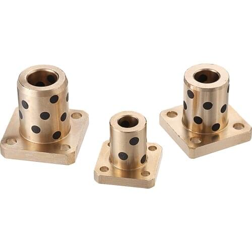 Lm8/10/12uu Oil-free Bearing Square Flange Copper Bush Lubricant Embedded Bushes Graphite Sleeve 8*15*24/10*19*29/12*21*30mm