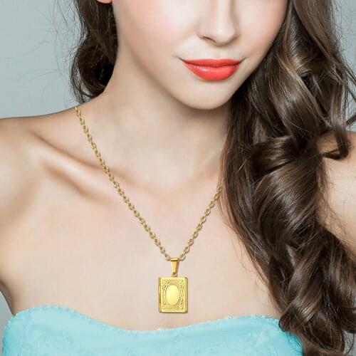 BONISKISS Engrave Stainless Steel Necklace For Women And Men Book Pattern Open Photo Frame Drop Ship 2020 Fashion Long Necklace