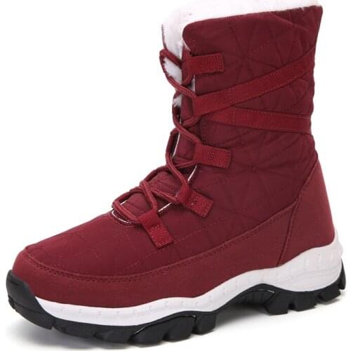 High Top Plush Winter Boots Women Non-Slip Fashion Warm Ankle Bootie Female Waterproof Cotton Shoes Velvet Outdoor Walking Shoes