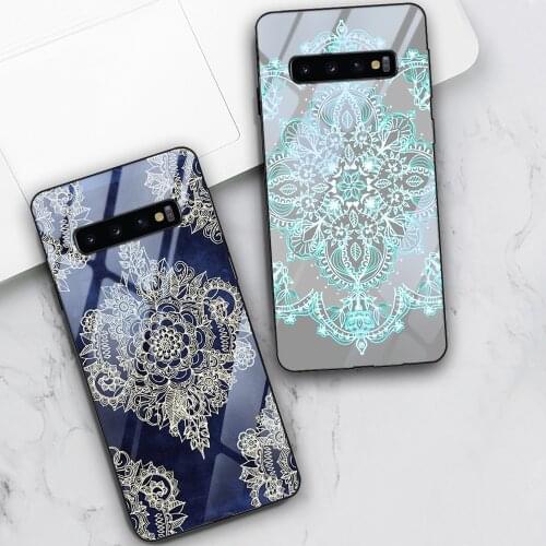 Mandala Flower For Samsung Galaxy S21 S10 A51 S9 S8 S10e S20 Ultra A40 A20E A71 A50 A70 Note 20 10 9 8 Plus Tempered Glass Case
