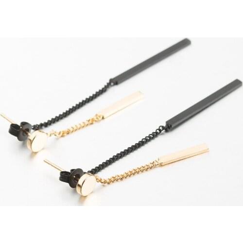 Double Chains Sticks Pendant Black Golden Silver Plated Chains Women Drop Earrings Dangle Earrings 2 Kinds