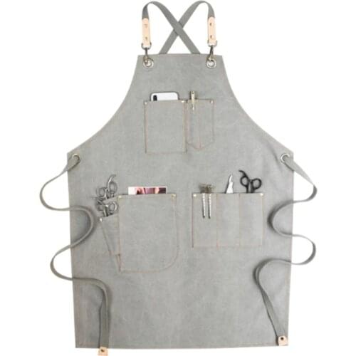 Chef Apron Cotton Canvas Cross Back Adjustable Apron with Pockets for Women and
