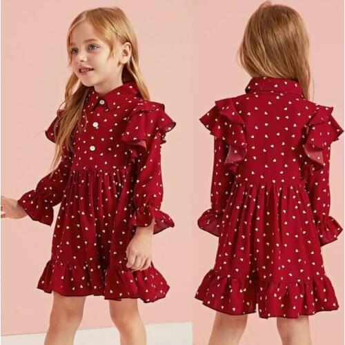 Focusnorm USPS Fast Shipping 1-6 Years Cute Hearts Print Toddler Baby Kid Girls Princess Party Tutu Valentines Day Dress