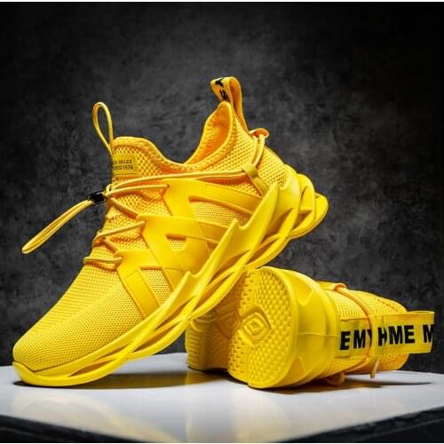 Summer Size 44 Cool Hollow Blade Bottom Sneakers Men Slip On Tenis Shoes for Men New Breathable Platform Vulcanized Shoes Yellow