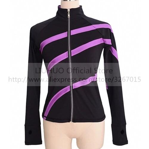 LIUHUO Womens Girls' Ice Skating Figure Tops Jacket Warm Suit Fleece Adult Child Girl Training Clothing Purple Stripes Black