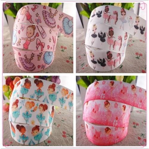 18081804, 1" 25mm 50 yards dancing girl cartoon printed grosgrain ribbons DIY hairbows handmade materials