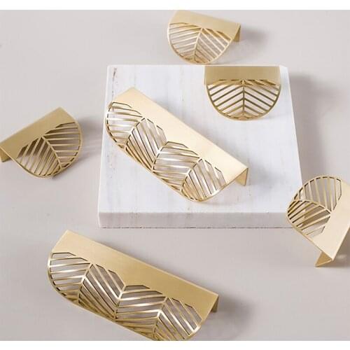 1pcs Furniture Handles Leaf Shape Brass Gold Cabinet Pulls Kitchen Door Handle Copper Drawer Pull Knobs Cupboard Handle