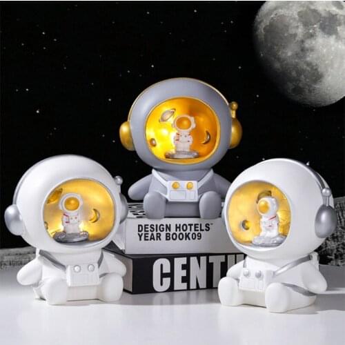 Cute Cartoon Astronaut Night Light Decoration Figurine with Piggy Bank Function Space Themed Desktop Ornament for Kids