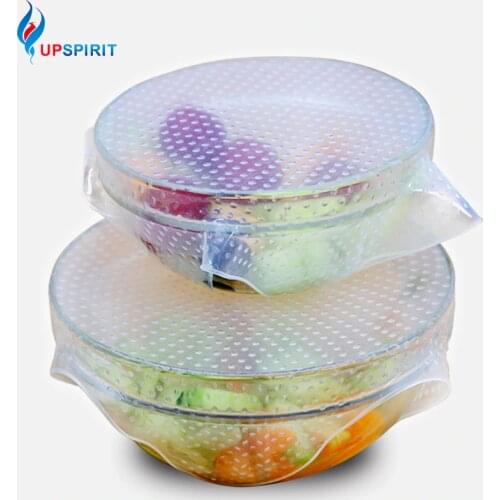 New 4pcs Multifunctional Food Fresh Keeping Saran Wrap Kitchen Tools Reusable Silicone Food Wraps Seal Vacuum Cover Lid Stretch