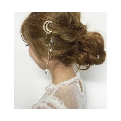 Fashion hair accessories moon fringe crystal hair clip moon fringe hair clip hair women jewelry