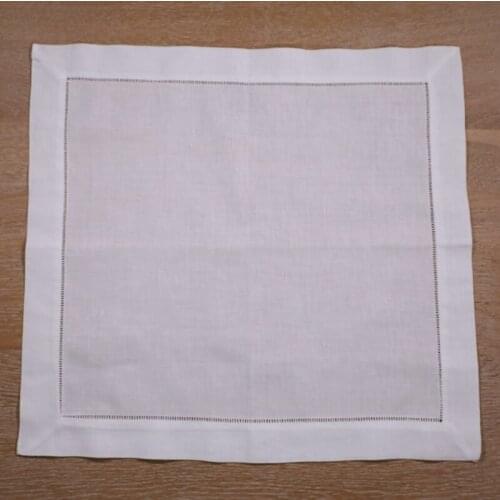 N002-22: 12 Piece White Hemstitch Dinner Napkins - 55/45 Linen Cotton Blend - 22" x 22" Ladder Hemstitch Cloth Dinner Napkin