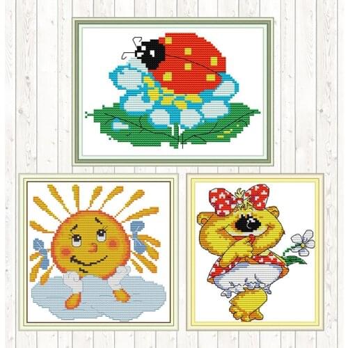 Little Bear Sister Handmade Cross Stitch Kits DIY Needlework Crafts 14CT 11CT Counted Stamped DMC Cotton Thread Printed Canvas