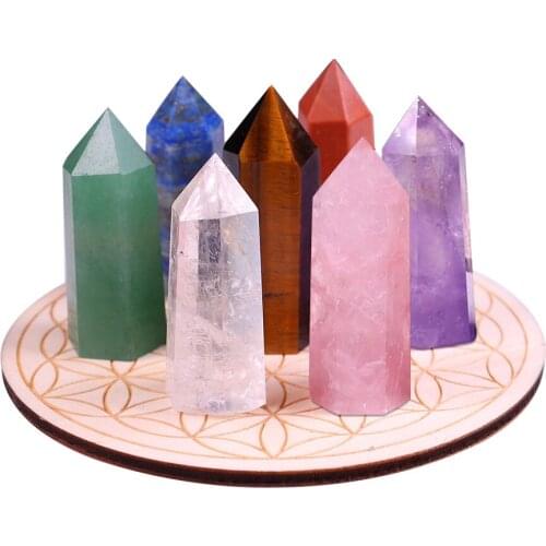 Natural Amethyst 7 Chakras Star Group Quartz Chakra Reiki Healing Crystals With Wood Stand Gift Box Wand Array Statue Figurine
