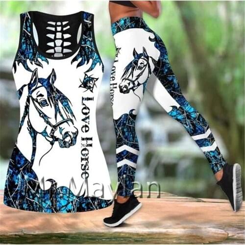 2020 new hollow hipster tanktop & leggings for women 3d print love horse fashion sexy vest women casual clothes drop ship