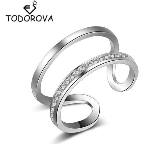 Todorova New Arrival Simple Temperament Open Rings Double Layer Cubic Zircon Rings for Girl Women Bijoux Gift Jewelry
