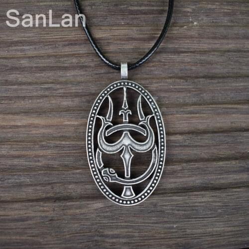 SanLan Brand trishula and ouroboros necklace shivas trident and snake pendant necklaces sanlan jewelry