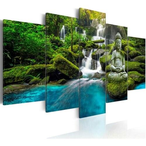 Full Square/Round Drill 5D DIY diamond painting 5pc Waterfall and buddha Pictures mosaic Diamond Embroidery Wall Arts J0871