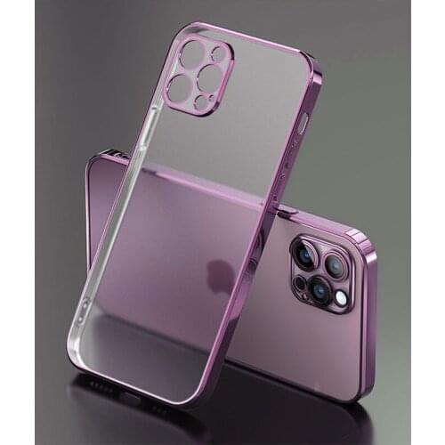 Luxury Plating Square Frame Transparent Matte Phone Case For iPhone 12 11 Pro Max Mini X XR XS 7 8 Plus SE2 Soft Silicone Cover