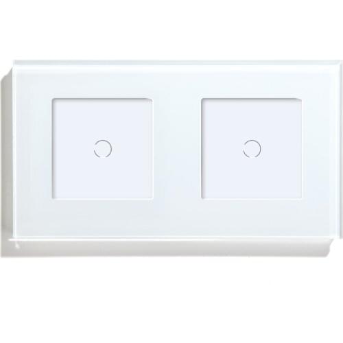 Bseed 2 Gang EU Standard Light Touch Switch White With Crystal Glass Panel 157*86mm