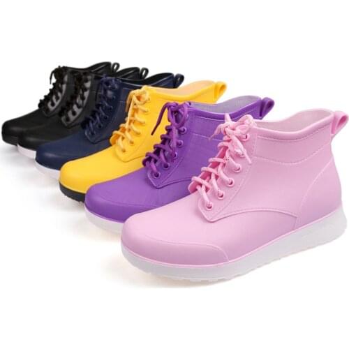 Autumn Winter Girls Non Slip Lace Up Water Boots Fashion Youth Water Shoes Flat Heel Fashion Rain Shoes Rain Boots For Women