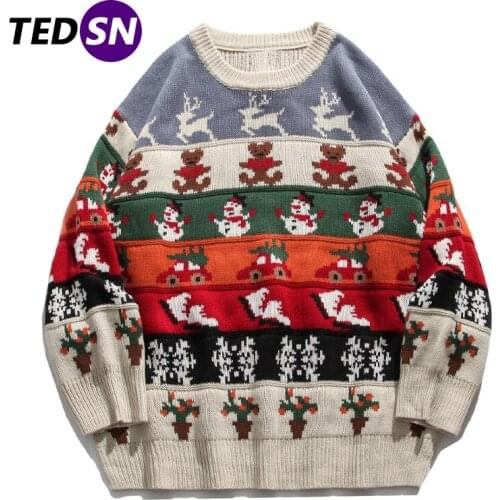TEDSN Streetwear Men Knitted Ugly Sweater Harajuku Christmas Sweater Oversize Jumper Hip Hop Cotton Pullover Snowman Clothing