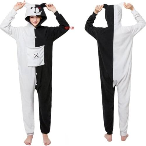 Adult kigurumi bear animal pajamas danganronpa black white bear monokuma onesies cosplay costume jumpsuits christmas