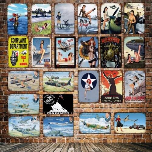 [ WellCraft ] War Airplane PIN UP Sexy Custom Tin Signs Wall PlaquePosters Vintage Painting Decor LT-2009