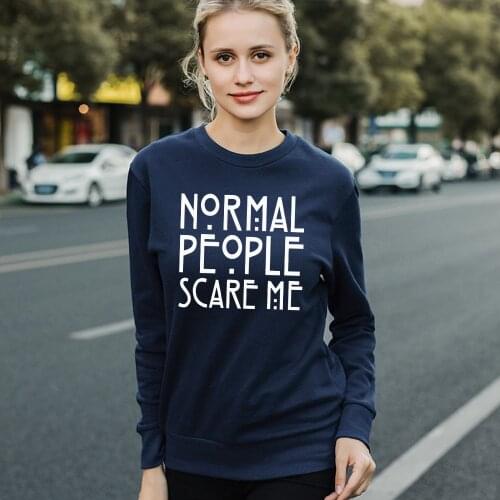 BLINGPAW NORMAL PEOPLE SCARE ME Letter Printed Women Crewneck Sweatshirt Heavy Blend Crew Neck Long Sleeve Plus Size Punk