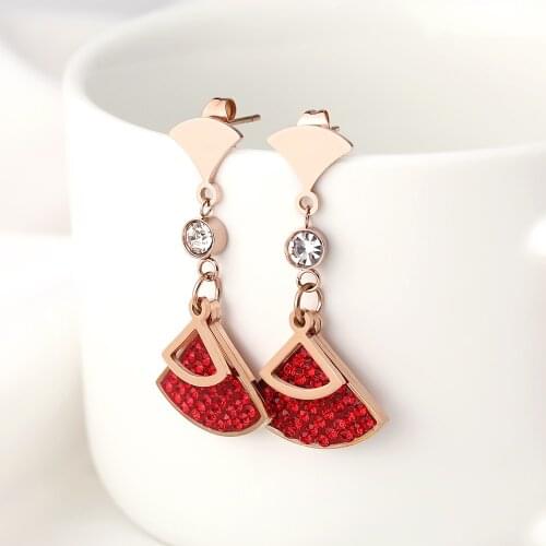 Luxury Rose Gold Color Vintage Party Earrings For Women High Quality Stainless Steel Shinning Zircon Jewelry Femme Wedding Gift