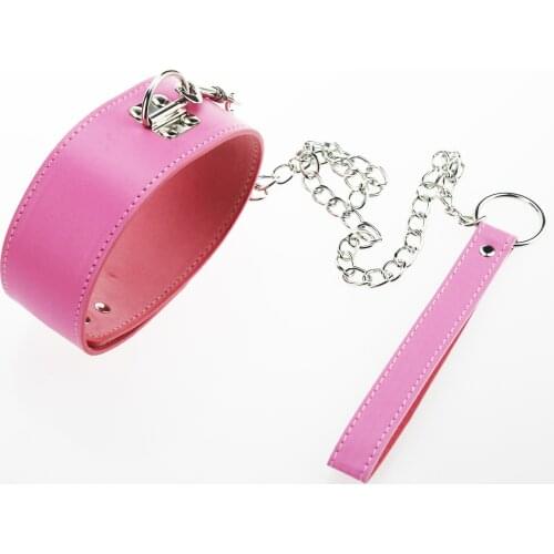 Fantasy Bondage Boutique Faux Leather Collar with Lead Lock pink BDSM Extreme Expandable cosplay game sex toys for couples